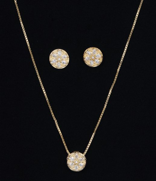 CONJUNTO DE COLAR E BRINCO FOLHEADO A OURO COM PINGENTE REDO